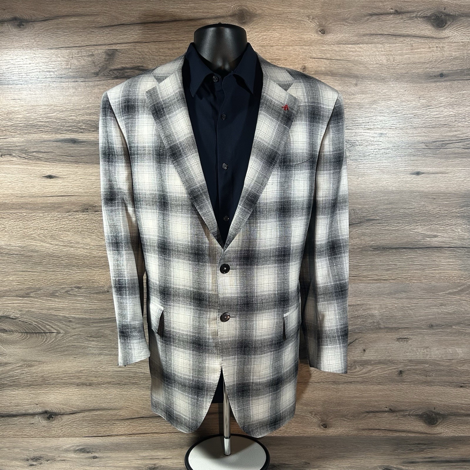Isaia Napoli Sport Coat Jacket Blazer 48r/58r Wool Silk Linen Blend Madras Plaid